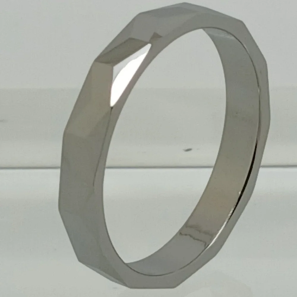 Vintage 90s Y2K Tungsten Faceted Geometric Band Ring Size 10.25 Silver 4mm New